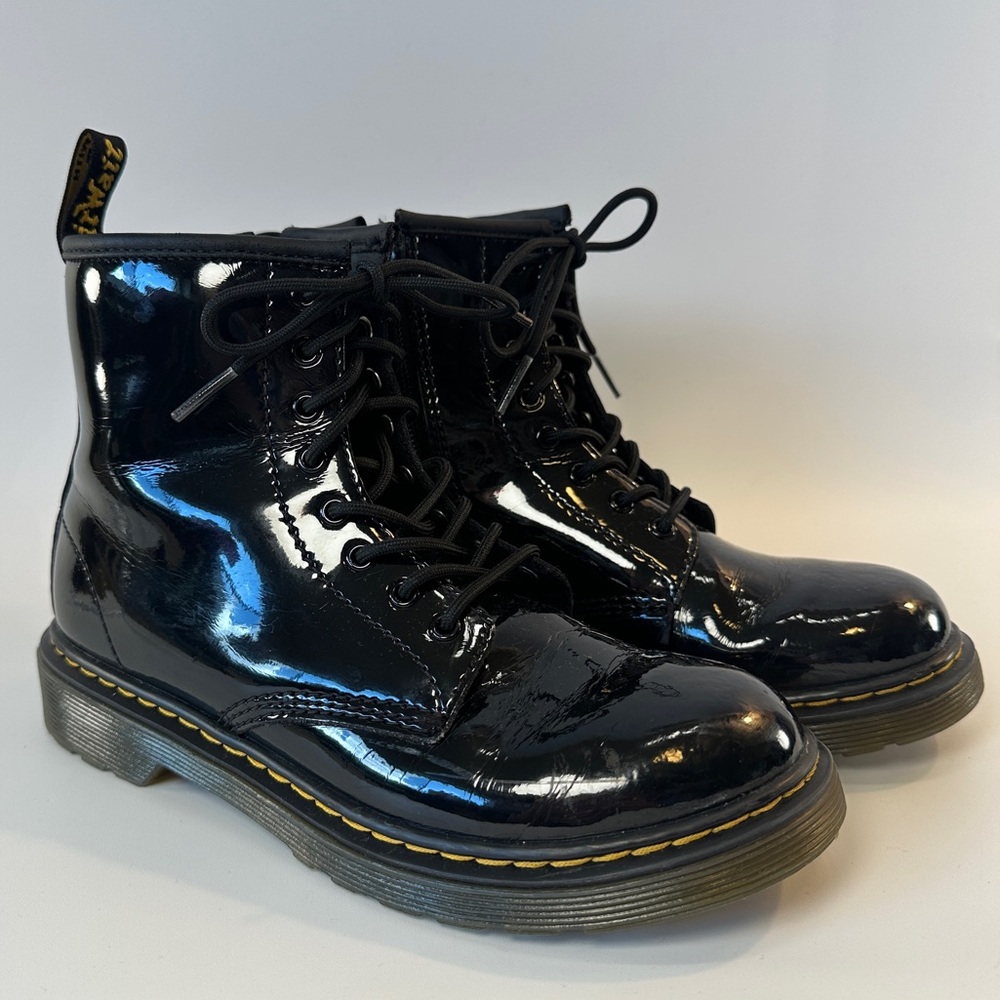 Doc Martens Girls Kids 3 Black Lace Up Patent Leather Boots 1460 J